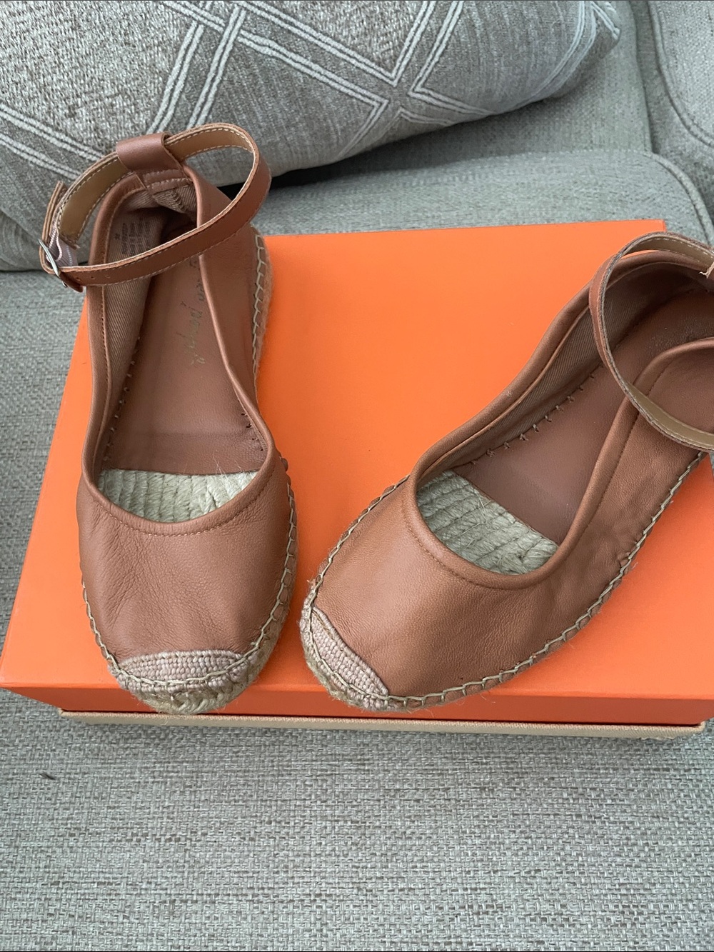 Free People Tan Leather Ankle-Strap Espadrille Flats